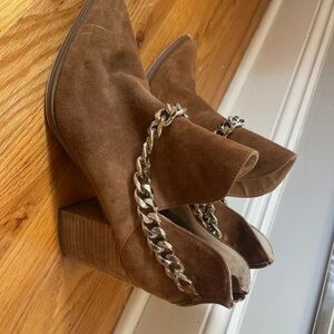 Steve Madden Brown Suede Heeled Boots with Silver Chain